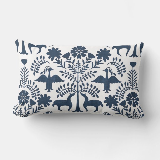 Otomi Print, White & Navy Blue Boho Sierkussen Kussen (Voorkant)