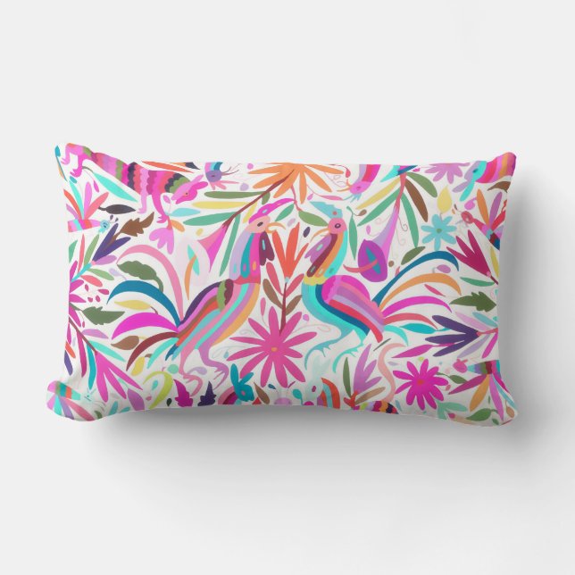 Otomi, roze/orchidee/aqua lumbar kussen (Voorkant)