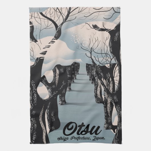 Otsu, Japan, bloesembomen reisposter Theedoek (Verticaal)