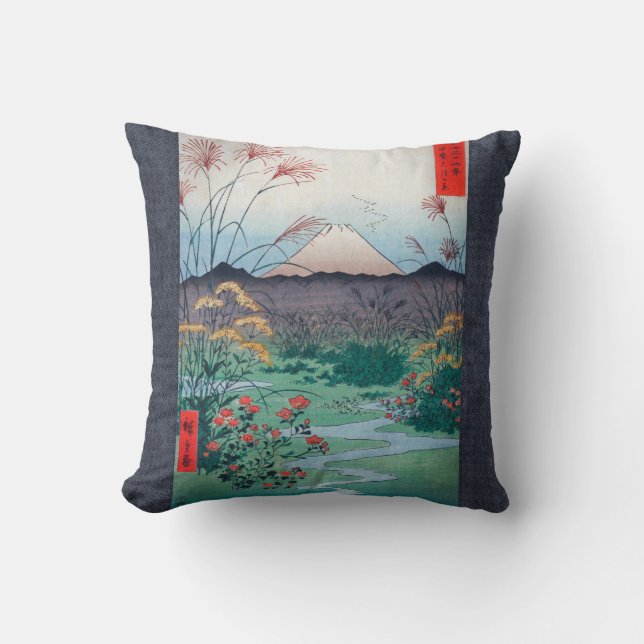 Otsuki Plain Mount Fuji Hiroshige Woodblock Art Kussen (Voorkant)