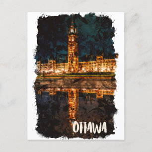 Ottawa Canada by Night Travel Waterverf Briefkaart