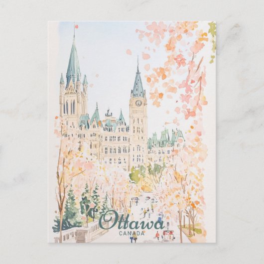 Ottawa Canada Gouache Verf Illustratie Reizen Briefkaart (Voorkant)
