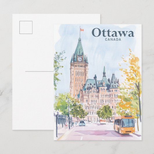 Ottawa Canada Gouache Verf Illustratie Reizen Briefkaart (Voorkant / Achterkant)