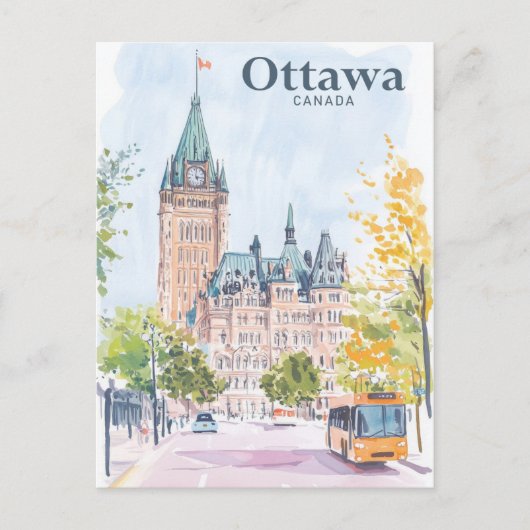 Ottawa Canada Gouache Verf Illustratie Reizen Briefkaart (Voorkant)