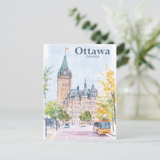 Ottawa Canada Gouache Verf Illustratie Reizen Briefkaart (Staand voorkant)
