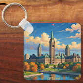 Ottawa Canada Parliament Building, City Skyline Sleutelhanger (Voorkant)