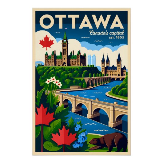 Ottawa Canada Retro Reisposter Kunst Perfect Poster (Voorkant)