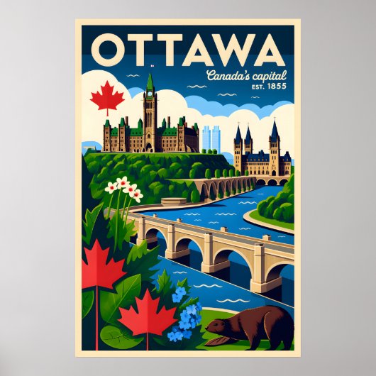 Ottawa Canada Retro Reisposter Kunst Poster (Voorkant)