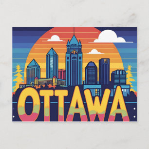 Ottawa Canada Silhouet – Retro Zonsondergang Stads Briefkaart