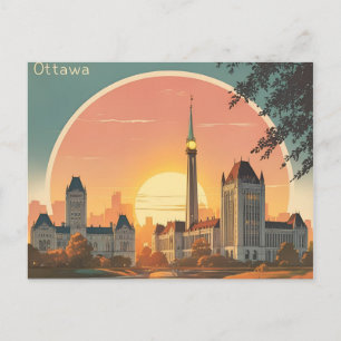 Ottawa Canada Silhouet – Retro Zonsondergang Stads Briefkaart