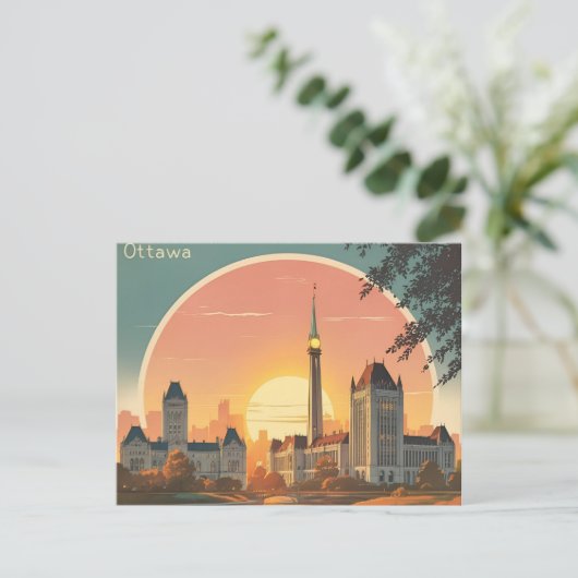 Ottawa Canada Skyline – Bold Retro Sunset CityScap Briefkaart (Staand voorkant)