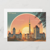Ottawa Canada Skyline – Bold Retro Sunset CityScap Briefkaart (Voorkant / Achterkant)