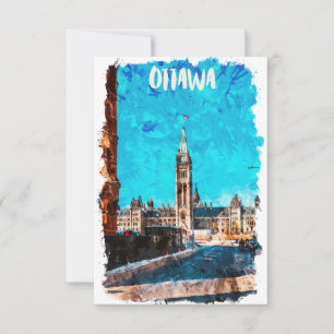 Ottawa Canada Vintage Travel Waterverf Kaart