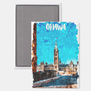 Ottawa Canada Vintage Travel Waterverf Magneet