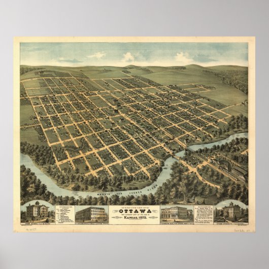 Ottawa Kansas 1872 Panorama Map Poster (Voorkant)