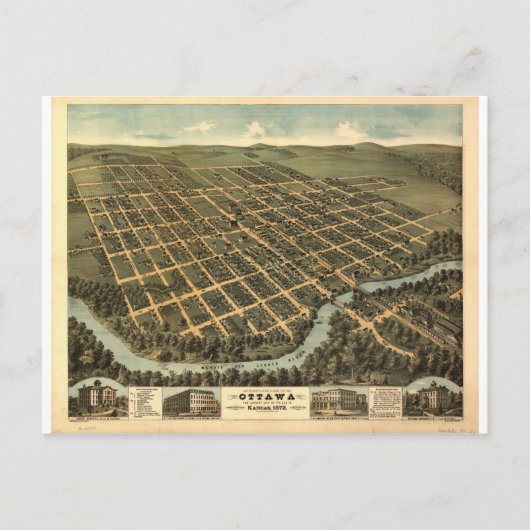 Ottawa, Kansas in 1872 Briefkaart (Voorkant)
