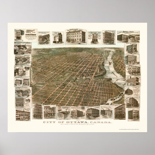Ottawa, ON, Canada Panoramic Map - 1895 Poster (Voorkant)