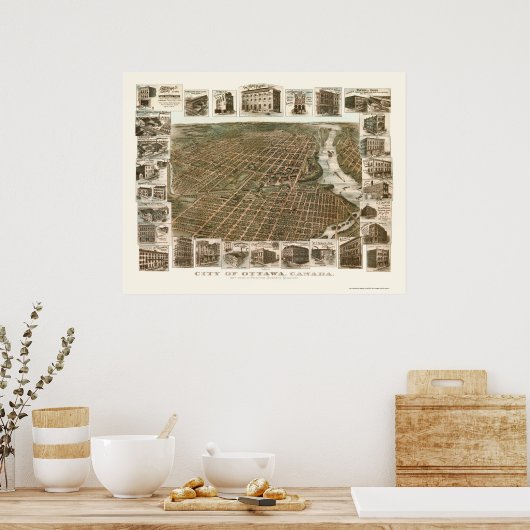 Ottawa, ON, Canada Panoramic Map - 1895 Poster (Keuken)