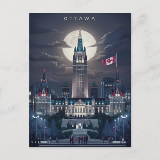 Ottawa parlement heuvel nacht briefkaart (Voorkant)
