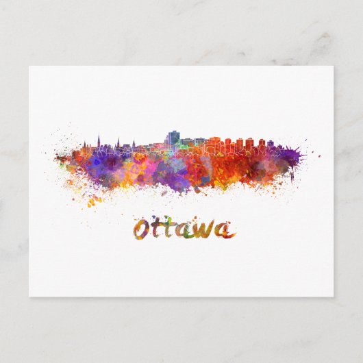 Ottawa skyline in waterverf briefkaart (Voorkant)