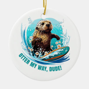 Otter 841 Surfende Otter Ze Steelt Surfplanken Ott Keramisch Ornament