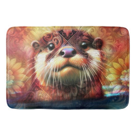 Otter Abstract Bloemen Blauwgroen Sinaasappel Rood Badmat
