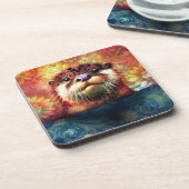 Otter Abstract Bloemen Blauwgroen Sinaasappel Rood Bier Onderzetter (Linkerzijde)