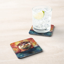 Otter Abstract Bloemen Blauwgroen Sinaasappel Rood Bier Onderzetter