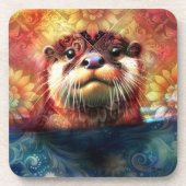 Otter Abstract Bloemen Blauwgroen Sinaasappel Rood Bier Onderzetter (Voorkant)