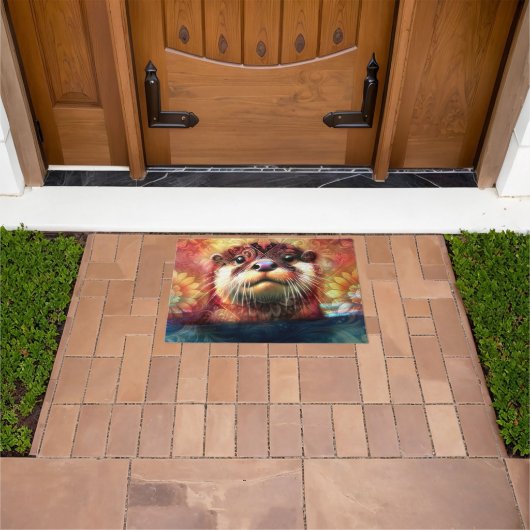 Otter Abstract Bloemen Blauwgroen Sinaasappel Rood Deurmat (Buiten)