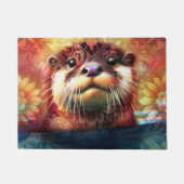 Otter Abstract Bloemen Blauwgroen Sinaasappel Rood Deurmat (Voorkant)