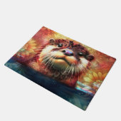 Otter Abstract Bloemen Blauwgroen Sinaasappel Rood Deurmat (Schuin)