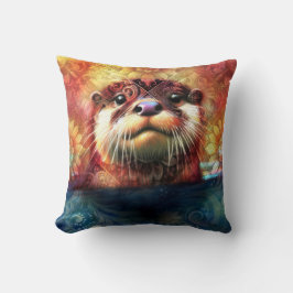 Otter Abstract Bloemen Blauwgroen Sinaasappel Rood Kussen