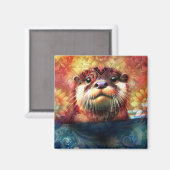 Otter Abstract Bloemen Blauwgroen Sinaasappel Rood Magneet (Voorkant / Achterkant)