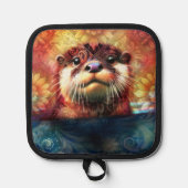 Otter Abstract Bloemen Blauwgroen Sinaasappel Rood Pannenlap (Voorkant)