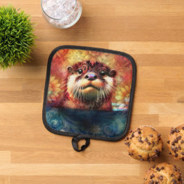 Otter Abstract Bloemen Blauwgroen Sinaasappel Rood Pannenlap