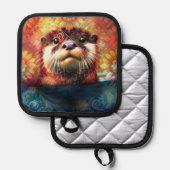 Otter Abstract Bloemen Blauwgroen Sinaasappel Rood Pannenlap (Voorkant / Achterkant)