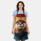 Otter Abstract Bloemen Blauwgroen Sinaasappel Rood Schort (Gedragen)