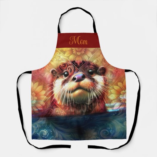 Otter Abstract Bloemen Blauwgroen Sinaasappel Rood Schort (Voorkant)