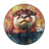 Otter Abstract Bloemen Blauwgroen Sinaasappel Rood Snijplank (Voorkant)