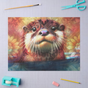 Otter Abstract Bloemen Blauwgroen Sinaasappel Rood Tissuepapier