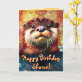 Otter Abstracte Bloemen Gepersonaliseerde Verjaard Kaart (Gele Bloem)