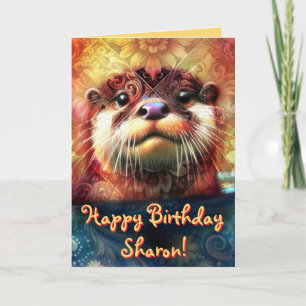 Otter Abstracte Bloemen Gepersonaliseerde Verjaard Kaart
