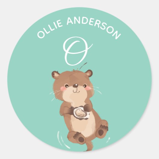 Otter · Alfabet Monogram Schattigee school kindero Ronde Sticker (Voorkant)