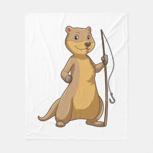 Otter als Fisher met Geviste staaf Fleece Deken (Voorkant)