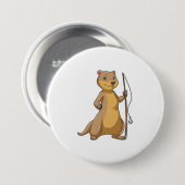 Otter als Fisher met Geviste staaf Ronde Button 7,6 Cm (Voorkant /achterkant)
