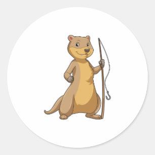 Otter als Fisher met Geviste staaf Ronde Sticker