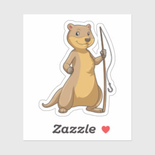 Otter als Fisher met Geviste staaf Sticker