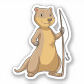 Otter als Fisher met Geviste staaf Sticker (Voorkant)
