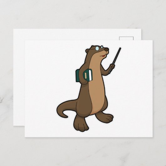 Otter als leraar met boek en aanwijsstok briefkaart (Voorkant / Achterkant)